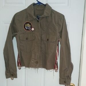 Abercrombie & Fitch Olive Green Bomber Jacket with Red Trim